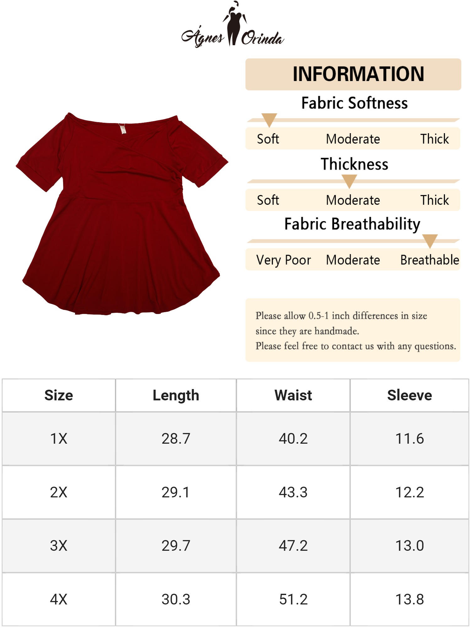 DARING DIVA Women's Plus V Neck Short Sleeve Ruched Peplum Blouse 4X Burgundy