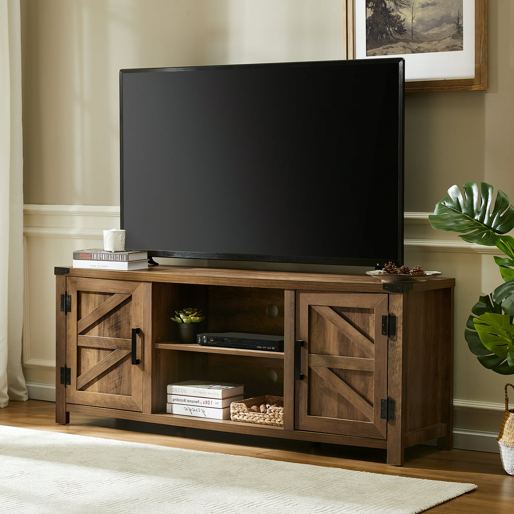 WAMPAT Farmhouse TV Stand for TV up to 65" Barn Door Media ...