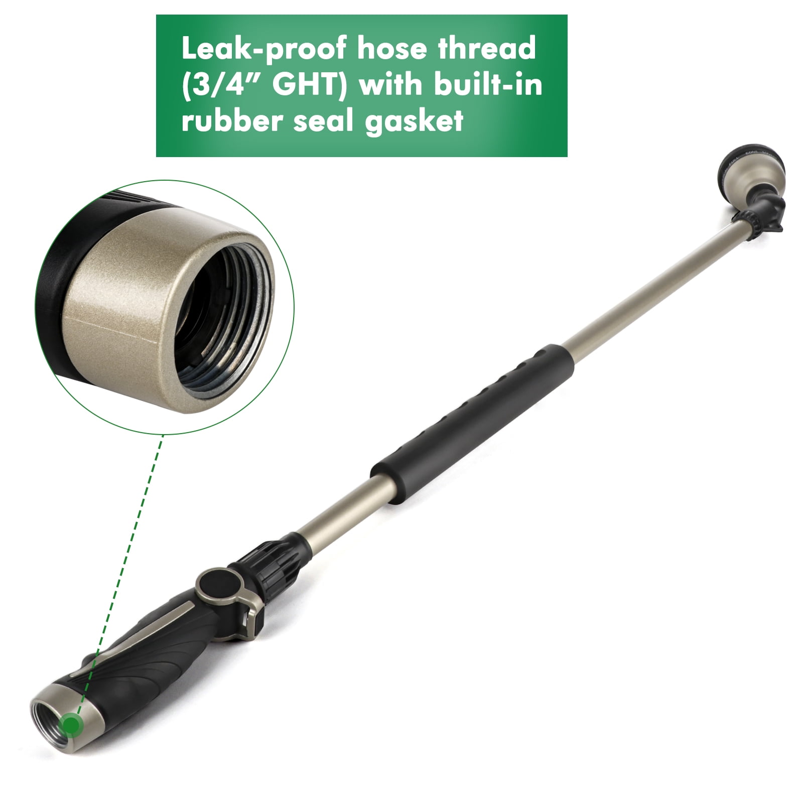 Restmo 36” Metal Watering Wand with 180° Ratcheting Spray Head, 10 Spray Patterns, Heavy Duty Hose Nozzle Sprayer