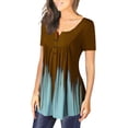 thumbnail image 5 of Scyoekwg Womens Summer Short Sleeve Tunic Tops Casual Buttons Round Neck Hide Belly Pleated T Shirts Fashion Print Loose Comfy Blouses #C01=Khaki S, 5 of 7