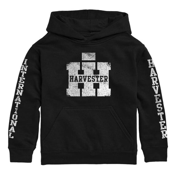 YOUTH IH Weathered Distressed Logo Black Hooded Sweatshirt, D12751-YBH