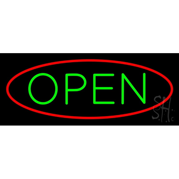Open Oval Red Green LED Neon Sign 12 x 24 - inches, Black Square Cut Acrylic Backing, with Dimmer - Bright and Premium built indoor LED Neon Sign for storefront.