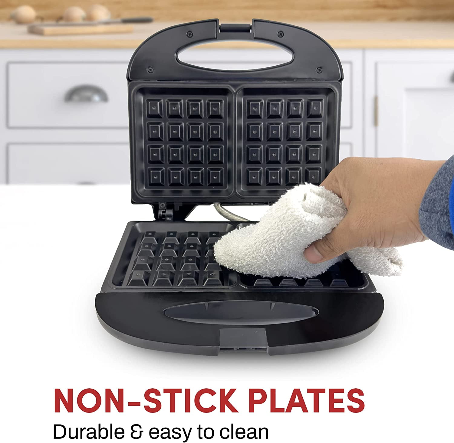 Maxi-Matic Electric Nonstick Belgian Waffle Iron Snack Maker Machine, Breakfast, Sandwiches, Compact & Portable, 2 Slice, Black