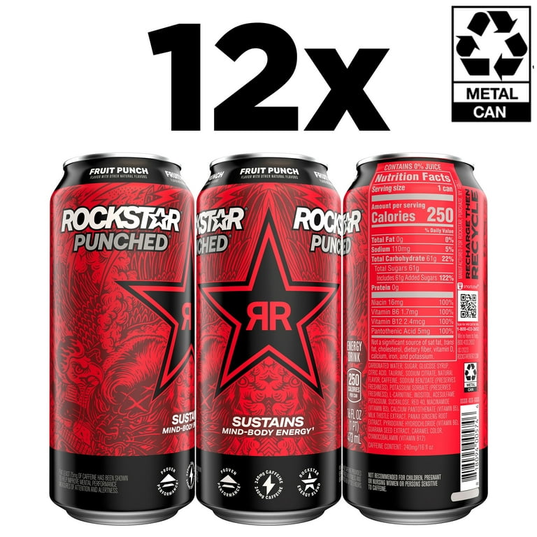 Rockstar Punched 16oz Energy Drink, Fruit Punch, 12 Pack - Bold
