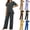 Blue, variant on Two Piece Sets for Women Trendy Casual Short Sleeve Round Neck Solid Top and Elastic Waist Long Pants Sets