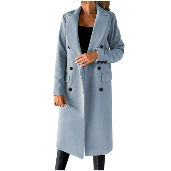 tklpehg Long Jackets for Women Temperament Long Woolen Coat Casual Long Sleeve Lapel Solid Color Loose Winter Warm Jacket Outwear (Sky Blue,XXXL)