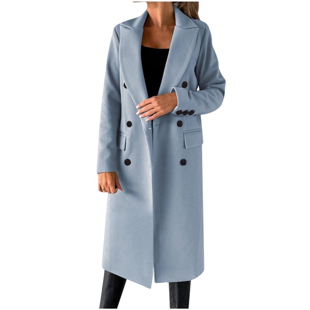 Pompotops Manteau Décontracté pour Femmes en Laine Uni à Double Boutonnage, Col Rabattu, Manches Longues, Sans Capuche, Manteau Décontracté, Liquidation