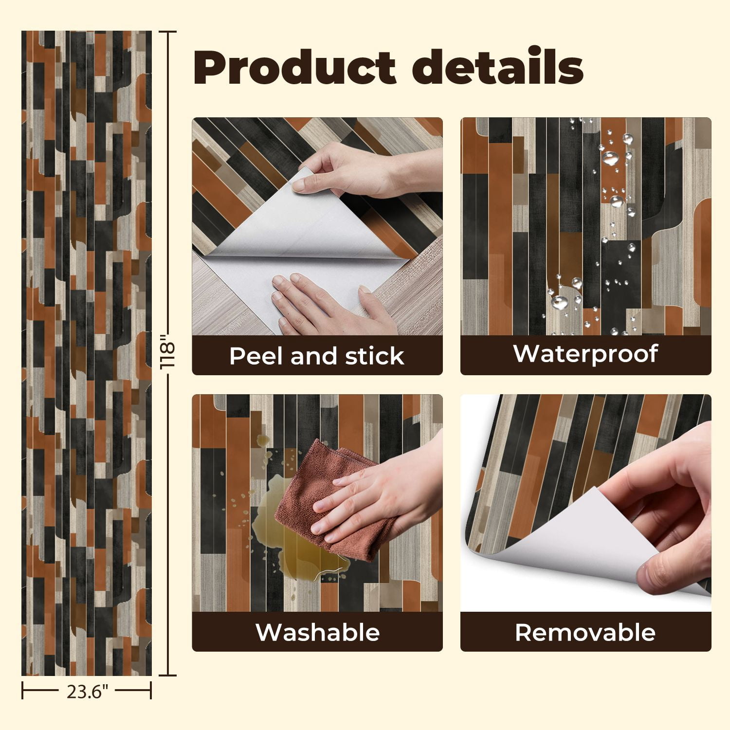 Peel and Stick Wallpaper 23.6in x 9.8ft Abstract Geometric Earth Tones Bold Shapes Contact Paper Vinyl Waterproof Self Adhesive Wall Paper for Bedroom Shelf Cabinet Renter Friendly