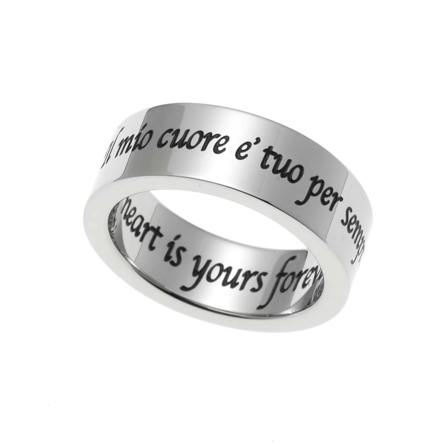 Italian Engraved "My Heart is Yours Forever" Stainless Steel Couples Ring