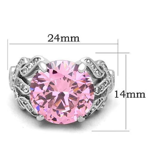 High polished (no plating) Stainless Steel Ring with AAA Grade CZ in Rose for Women Rose Stone Color Style TK1512 Size 10