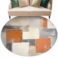 thumbnail image 2 of Burnt Orange Grey Round Rugs 5ft, Oil Painting Modern Abstract Art Non Slip Washable Rug Runner, Low Pile Indoor Floor Carpet Mat Bathroom Rugs for Living Room, Bedroom, Kids Room, 2 of 9