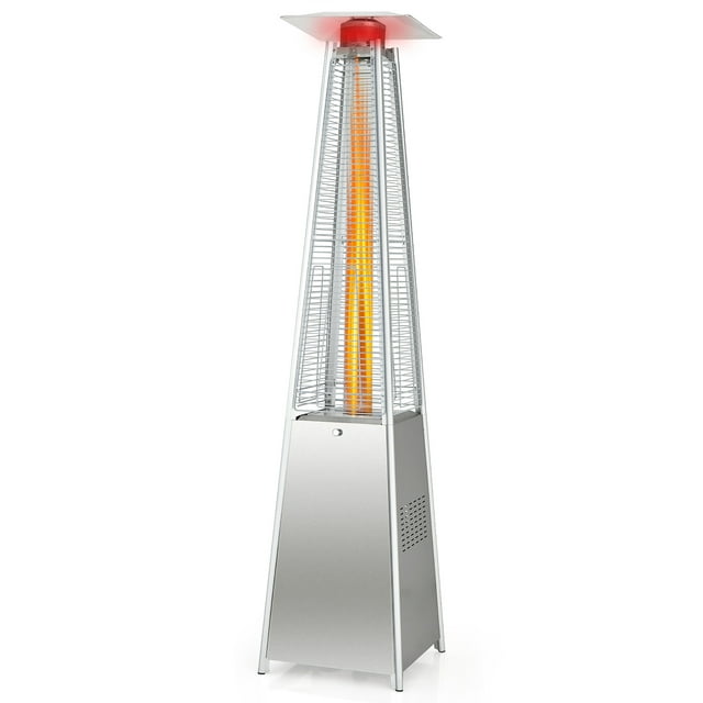 Costway Chauffage Pyramide de Patio de 90 Pouces de Hauteur, Tube en Verre à Quartz, Chauffage à Flamme, 42 000 BTU avec Roue