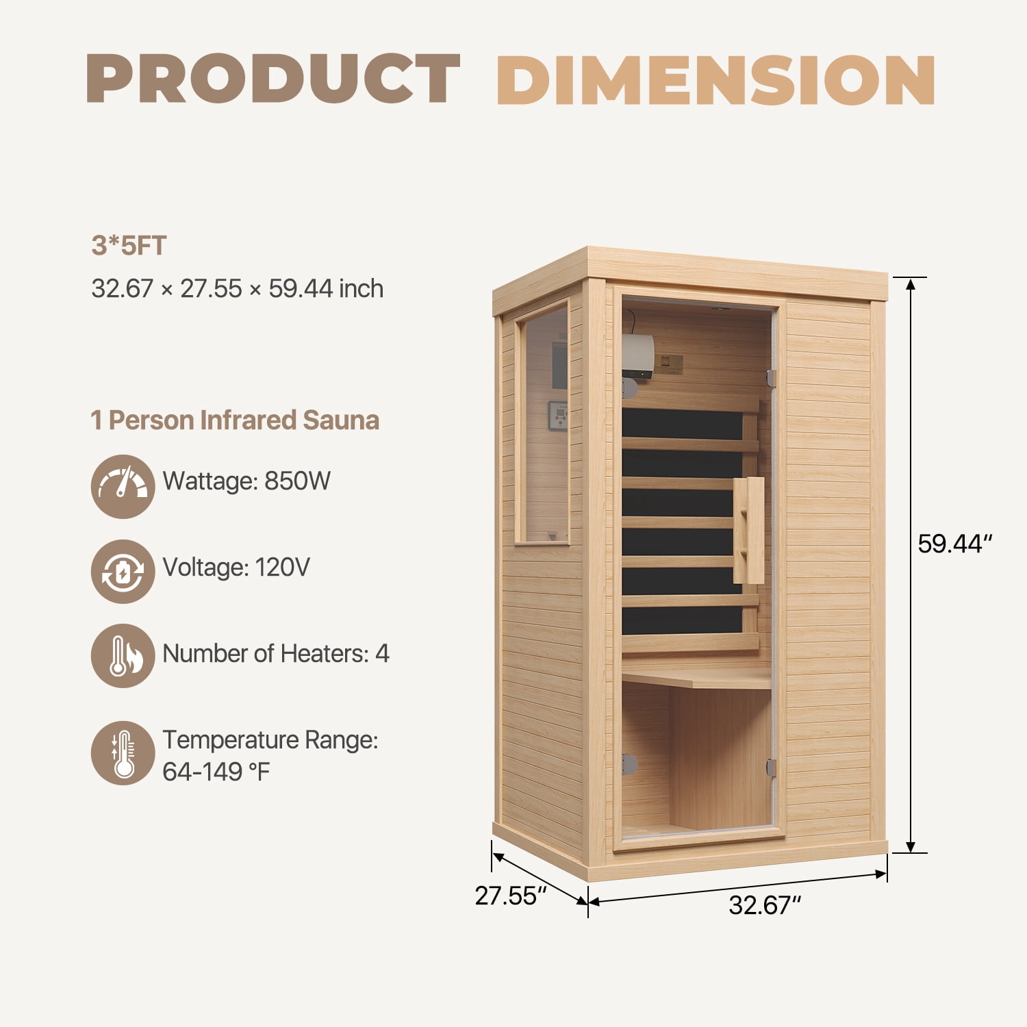 BaPiPro Infrared Sauna, 1-Person Home Far Wood Sauna, Canadian Hemlock Dry Sauna Spa Room with Low EMF Carbon Fiber Panels, Indoor Sauna with LED Light & Bluetooth Speaker