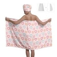 thumbnail image 2 of Colevkie Women 2 Pieces Absorbent Shower Skirt & Hair Drying Cap Bath Wrap Set Adjustable Soft Beach Towel Bath Towel Shower Cap Quick Drying Bathroom Sauna Spa Printed Hearts Pattern, 2 of 7
