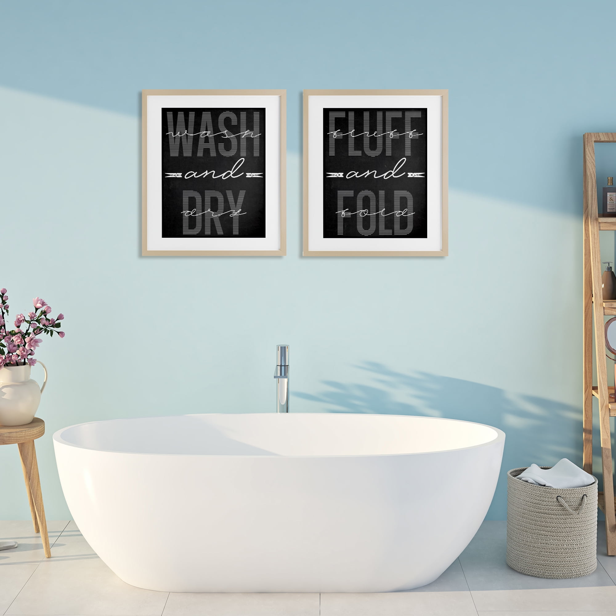 Laundry Words in Black 2 Piece Birch Framed Print Under Glass Set, design by Marcus Prime