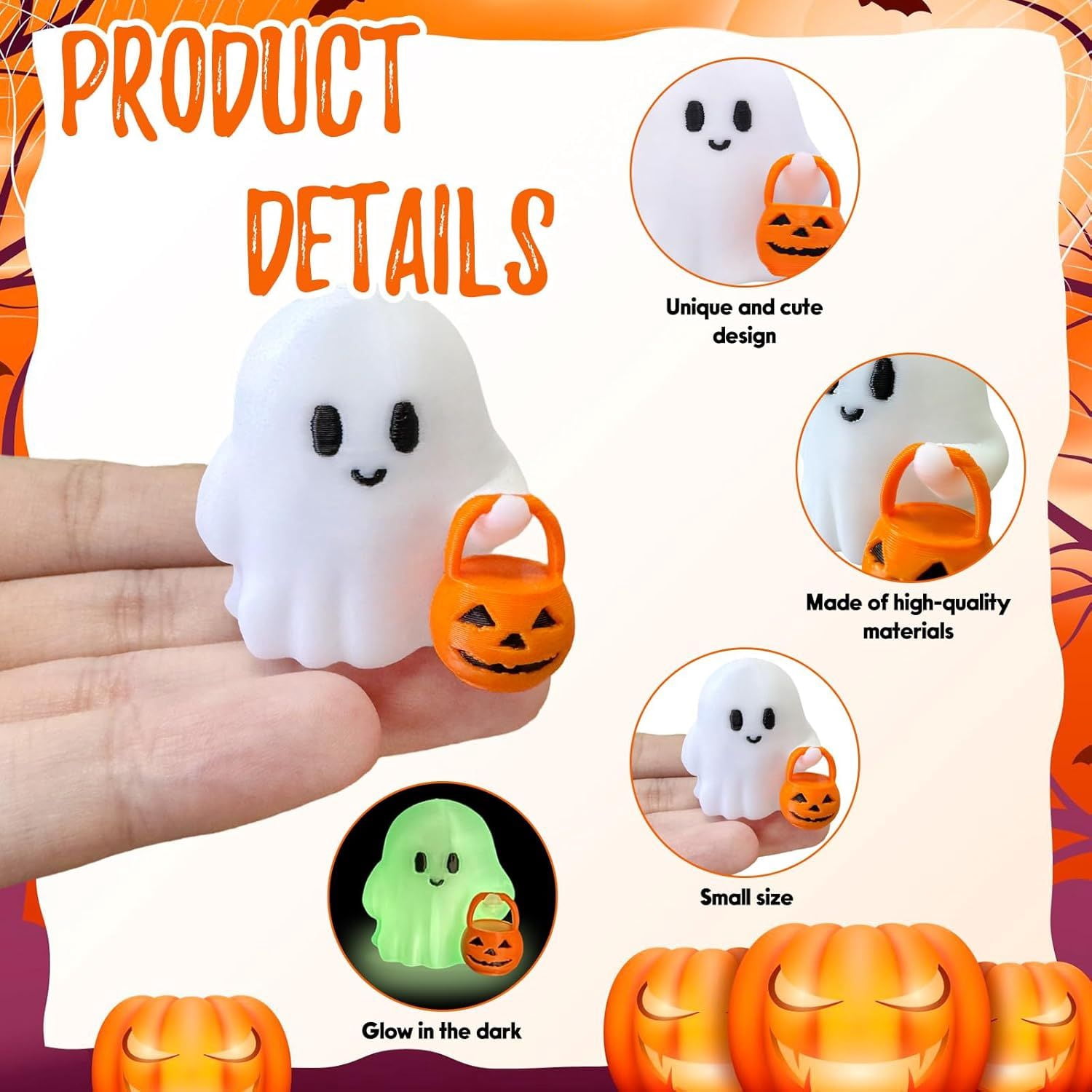 Glow-in-the-Dark Mini Ghost Figurine for Halloween Desk and Shelf Decor