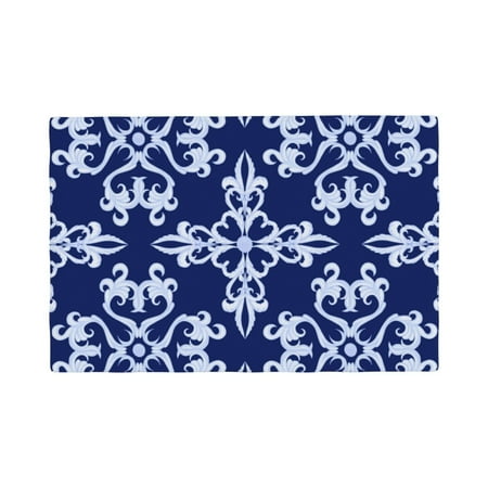 

Placemats Set of 4 Sicilian style print navyblue Heat Resistant Non - Slip Place mats Waterproof table mat for Kitchen Dining-6片装