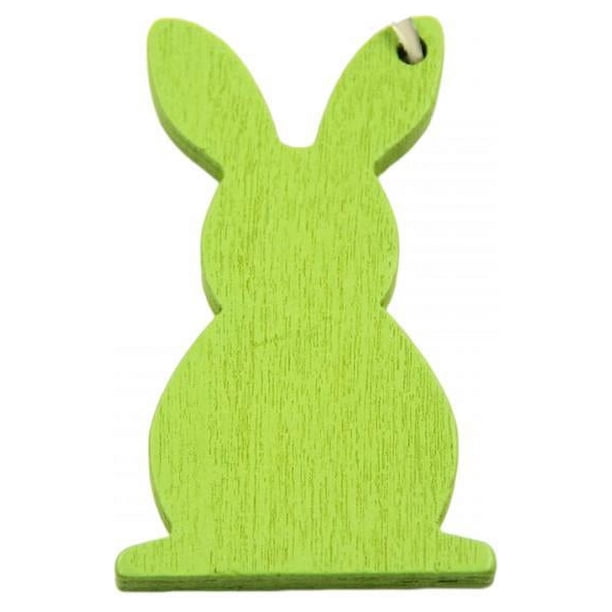 Adorno colgante de Pascua en forma de conejito, decoración de madera para árbol de interior. Conejo Verde