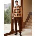 thumbnail image 3 of Kallspin Men's Argyle Crewneck Knit Sweater Wool Blend Long Sleeve Pullover Sweaters(Coffee,4X-Large), 3 of 7