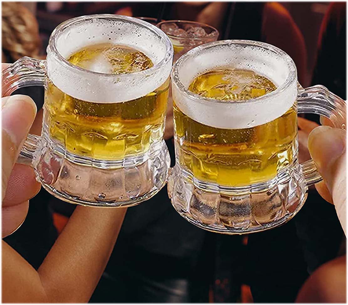Irrmshr 30 Pcs Mini Plastic Beer Mugs,1 oz Clear Plastic Beer Glasses,Shot  Glasses with Handles,Reus…See more Irrmshr 30 Pcs Mini Plastic Beer Mugs,1