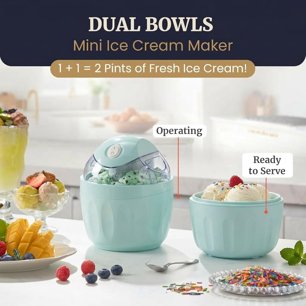 Small Home Mini Ice Cream Maker, Personal Ice Cream Maker for Individual Servings & Frozen Yogurt, Just 15 Minutes One-Touch Dessert Maker