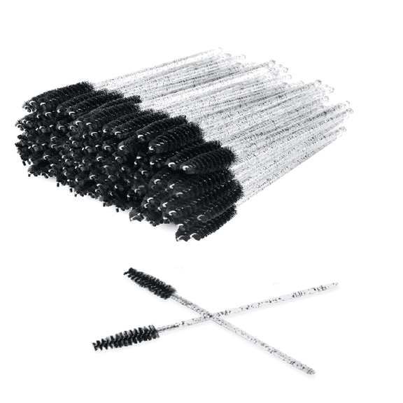 100Pcs Disposable Mascara Wands Eyelash Brush Black Crystal Lash Spoolies