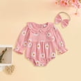 thumbnail image 2 of Staki Newborn Baby Girl Outfit Smocked Bubble Romper Ruffle Long Sleeve Bow Bodysuit Jumpsuit Clothes 0-18M,0-3 Months, 2 of 8