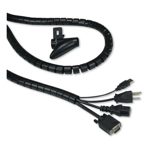 Cable Management Coiled Tube, 0.75" Dia X 77.5" Long, Black | Bundle of 5 Each