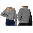 thumbnail image 3 of Cárdigan Holgado de Cuello Redondo, Larga, con Cremallera Frontal, para Mujer, Moderno Suéter de Punto con Cremallera, Abrigos de Otoño. Gris Oscuro XL, 3 of 7