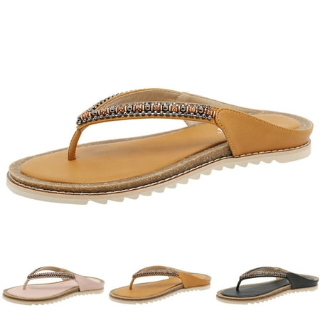 

PEASKJP Women s Slides Women Summer New Bohemian Slippers Lightweight Comfortable Flip Flop Pointy Toe Womens Wedge Sandals Black 7.5