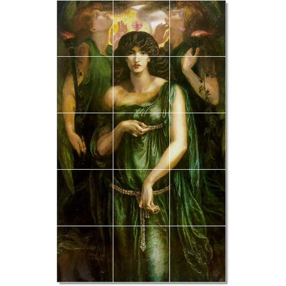 Ceramic Tile Mural-Dante Gabriel Rossetti Mythology Tile Mural Residential Renovations Design Idea. 12.75" w x 21.25" h using (15) 4.25 x 4.25 ceramic tiles