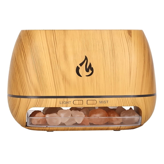 HIBIBUD 3-in-1 Himalayan Salt Rock Scent Diffuser,Ultrasonic Essential Oil Diffuser,Simulation Flame Humidifier,Colorful Light Mist Diffuser,Wood Grain Aroma Diffuser 200ml/6.76oz.