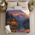 thumbnail image 5 of Lakeside Cabin At Twilight Wilderness Retreat, Peaceful Mountain Lake Scene, Warm Flannel Blanket for Cabin and Lodge, Outdoor Lovers Camping Gift, Rustic Home Decor, 5 of 9