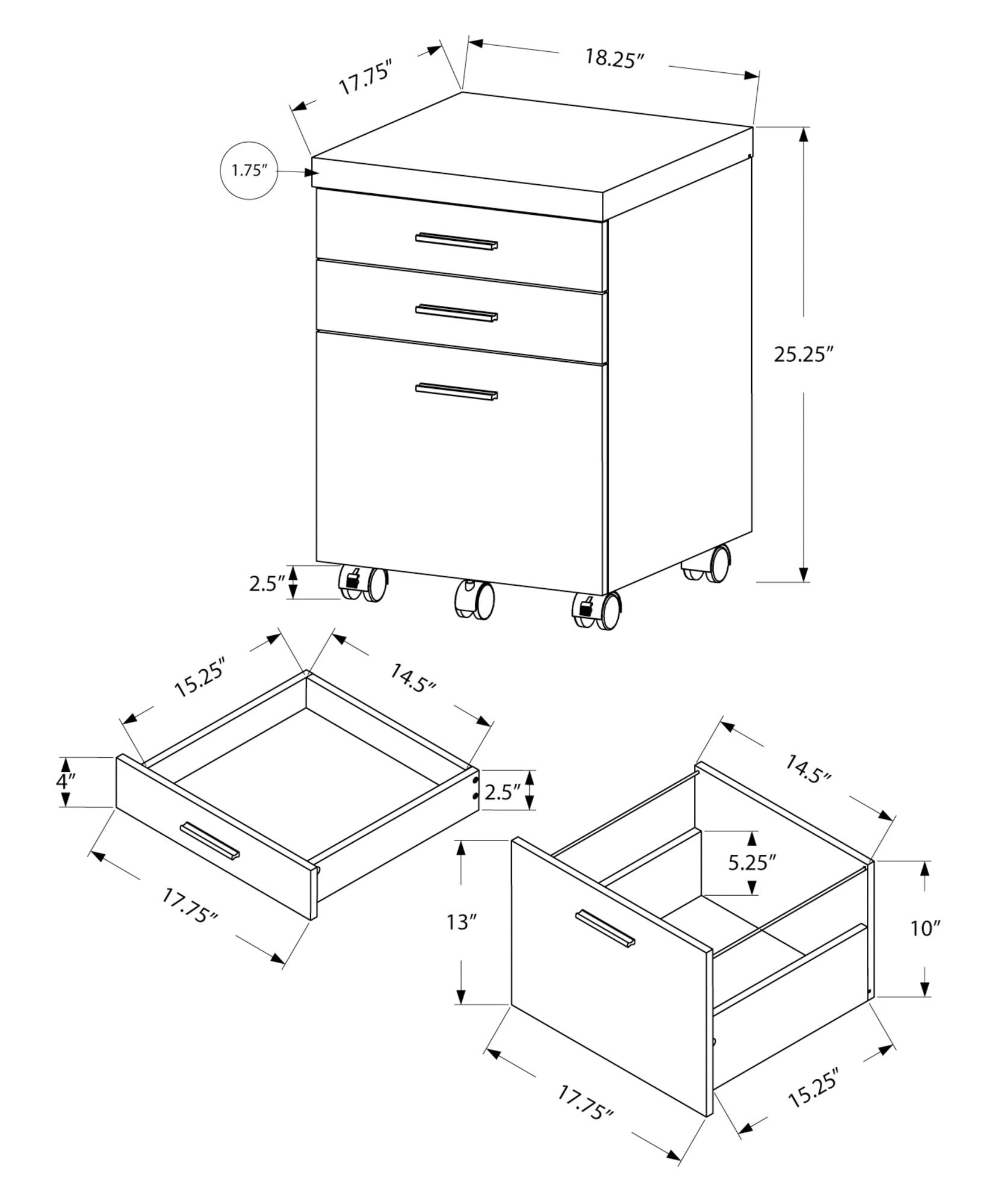 File Cabinet, Rolling Mobile, Storage Drawers, Printer Stand, Office, Work
