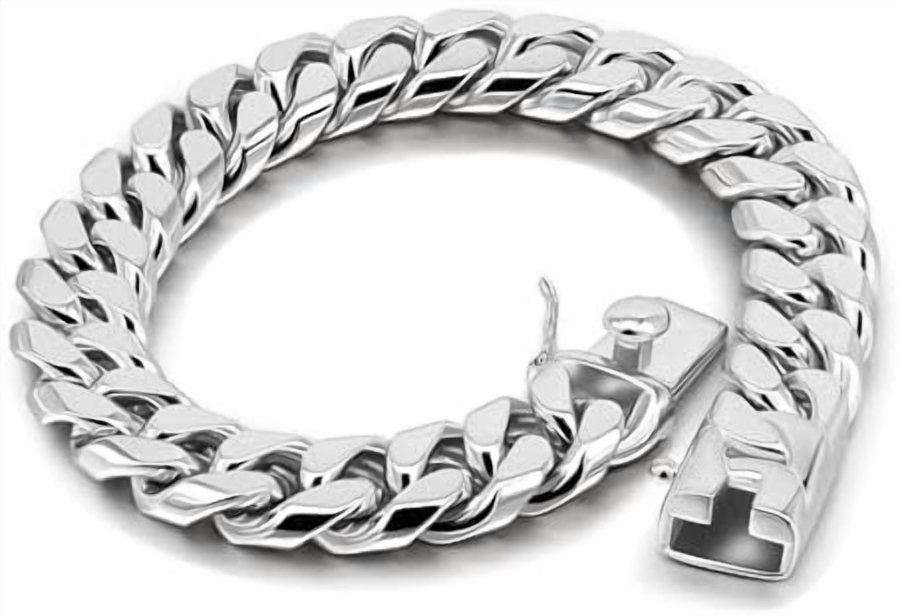 925 Sterling Silver Italian Solid 10-12-14mm Diamond-Cut Cuban Link Curb Chain Bracelet for Men, Jewelry Party Birthday Gift