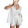 thumbnail image 3 of Women Shorts Set 2 Piece Outfits Short Sleeve Button Down Top and Shorts Set White S, 3 of 9