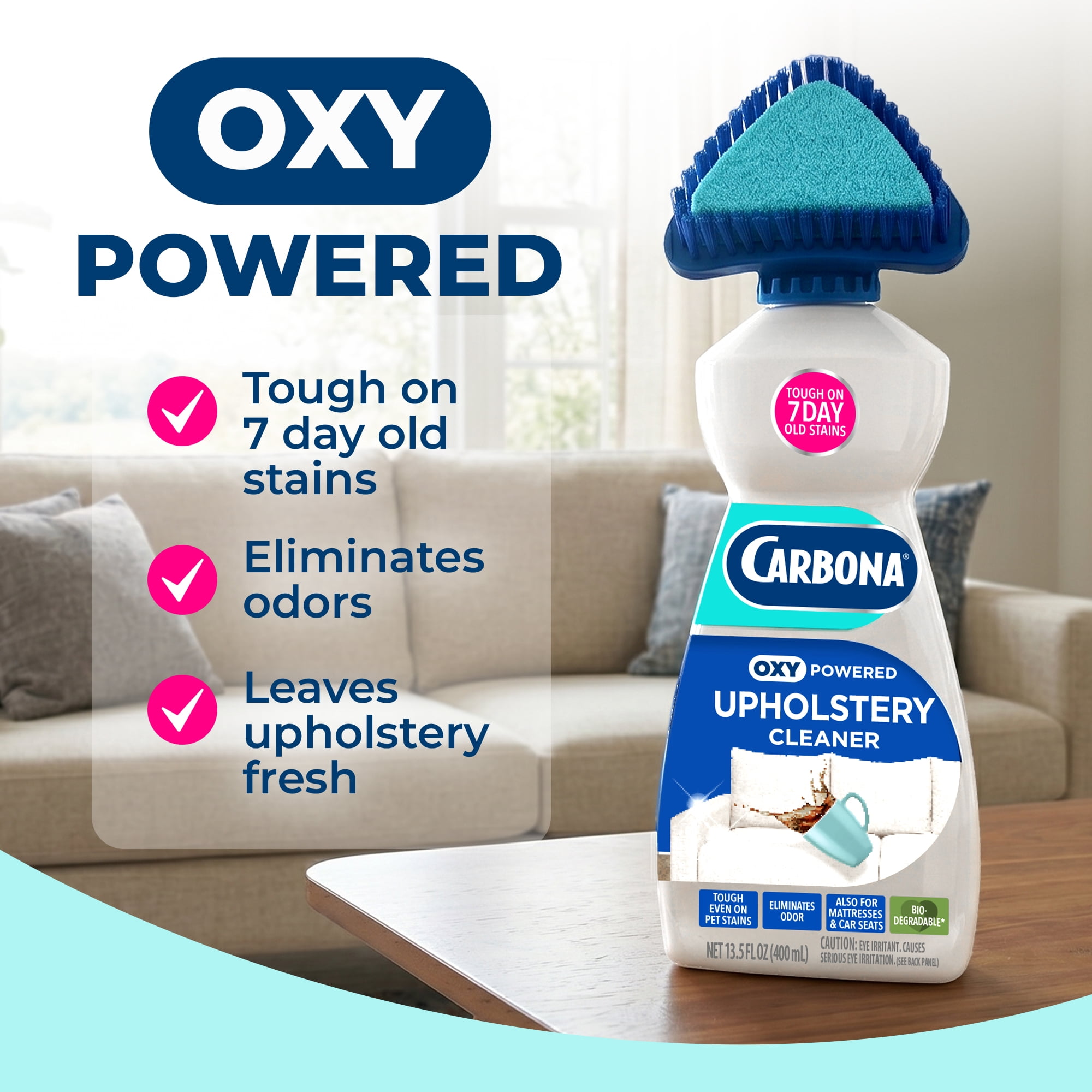 Carbona Oxy-Powered Upholstery Cleaner, Stain Remover with Brush & Sponge, 13.5 fl oz