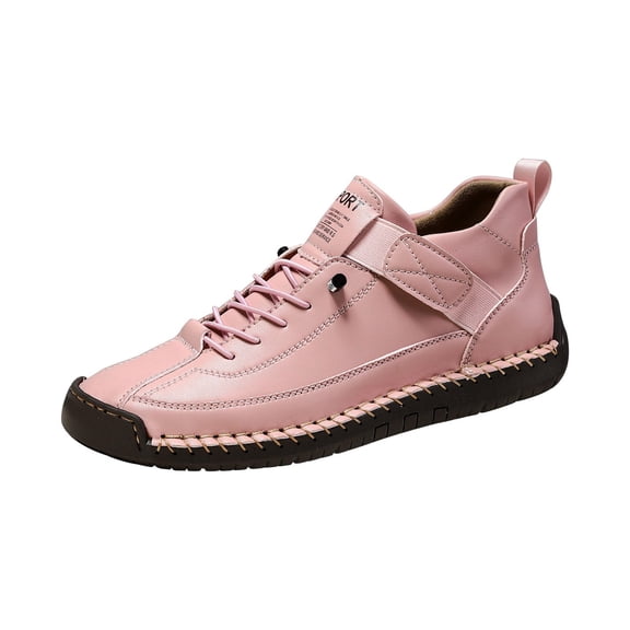 AUDeals Womens Handmade Casual Leather Sneakers Non Slip Ankle Loafers Outdoor Walking Shoes (Pink, 9)