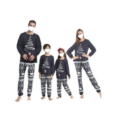 

Christmas Family Matching Pajamas Set Adult Kids Printed Tops+Long Pants Holiday Loungewear Sleepwear PJs Set
