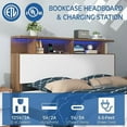 thumbnail image 5 of VanAcc Queen Bed Frame with 49" Tall Bookcase Headboard, Metal Platform Bed with 4 Storage Drawers, LED Lights & Charging Station, Rustic Brown, 5 of 7