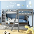 thumbnail image 2 of Twin Over Full L-shaped Bunk Bed In Gray. 3 Drawer Storage Solution. Solid Wood. Safe With Guardrail. 118.3x96.8x61.2 Dimensions. Assembly Required Gray Drawers & Staircase. Strong Wood Structure., 2 of 6
