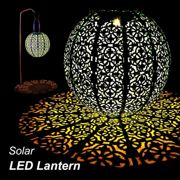 Postlucky 8" Solar LED Lantern, Handheld Outdoor Decoration Hanging Table Lamp for Bedroom Living Room Balcony Porch Garden, Metal White Color