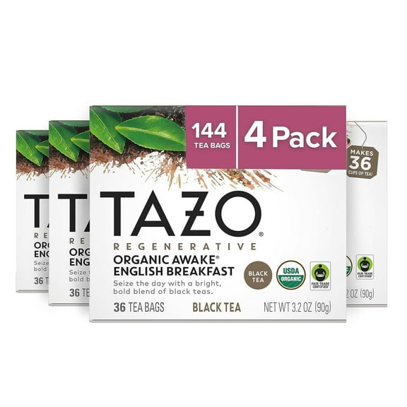 TAZO Regenerative Organic Awake English Breakfast Black Tea Bags, 36 Count (Pack of 4)