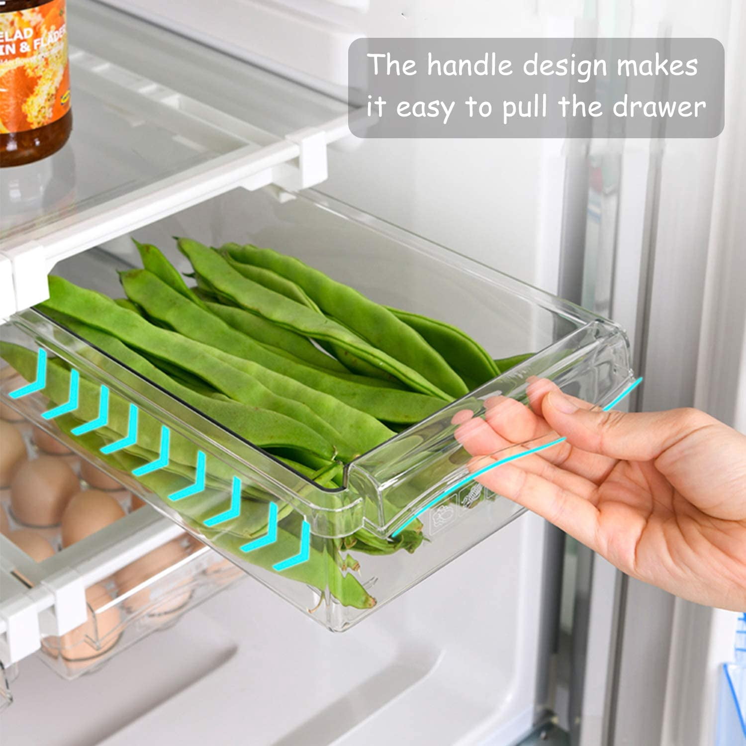 Fridge Drawer Organizer, Adjustable Refrigerator Drawers for Fruit and Vegetable, Pull Out with Handle, Shelf Holder Storage Box, Fit for Fridge Shelf Under 1.1"