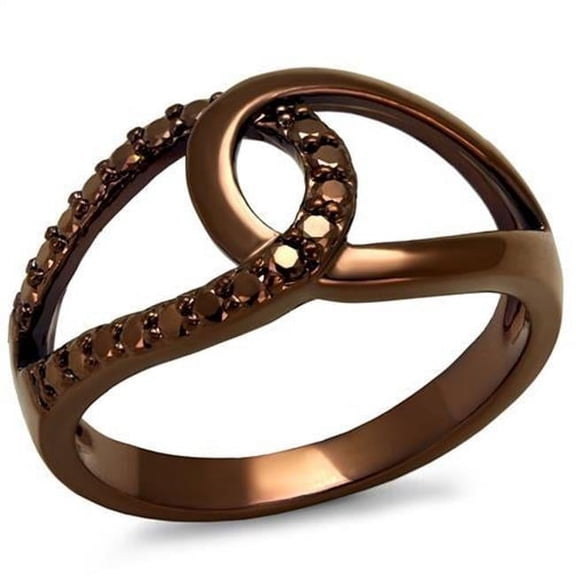 Women IP Coffee Light Brass Ring with AAA Grade CZ in Light Coffee - Size 10