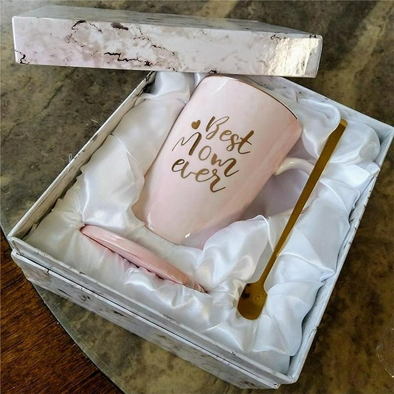 Best Mom Gifts Mom Mug Birthday Mothers Day Gifts for Mom from Daughter Son  14 Ounce Gift Box with Spoon and Cup Mat Pink