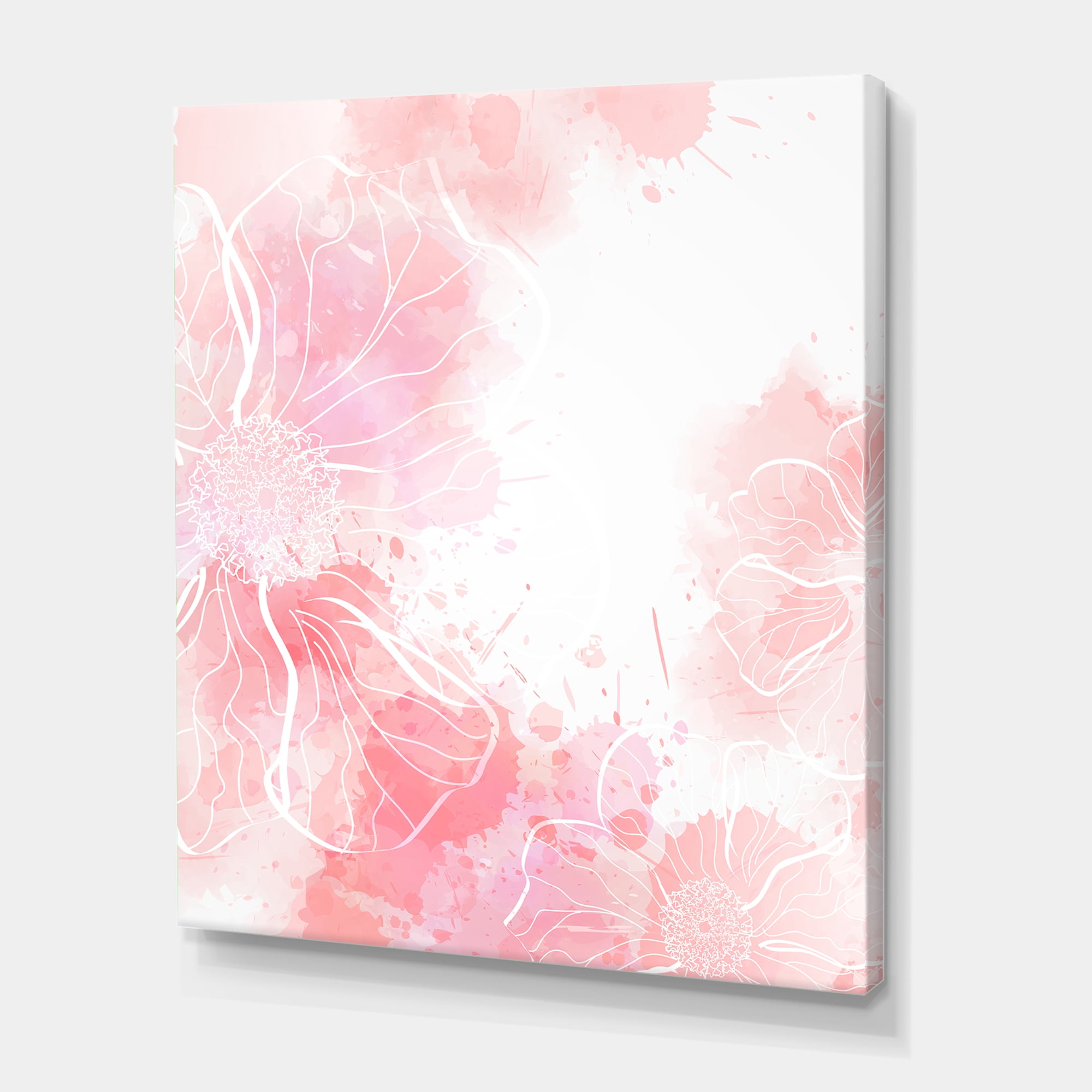 Designart ' Abstract Splashes of Pink Flowers I ' Modern Canvas Wall Art Print