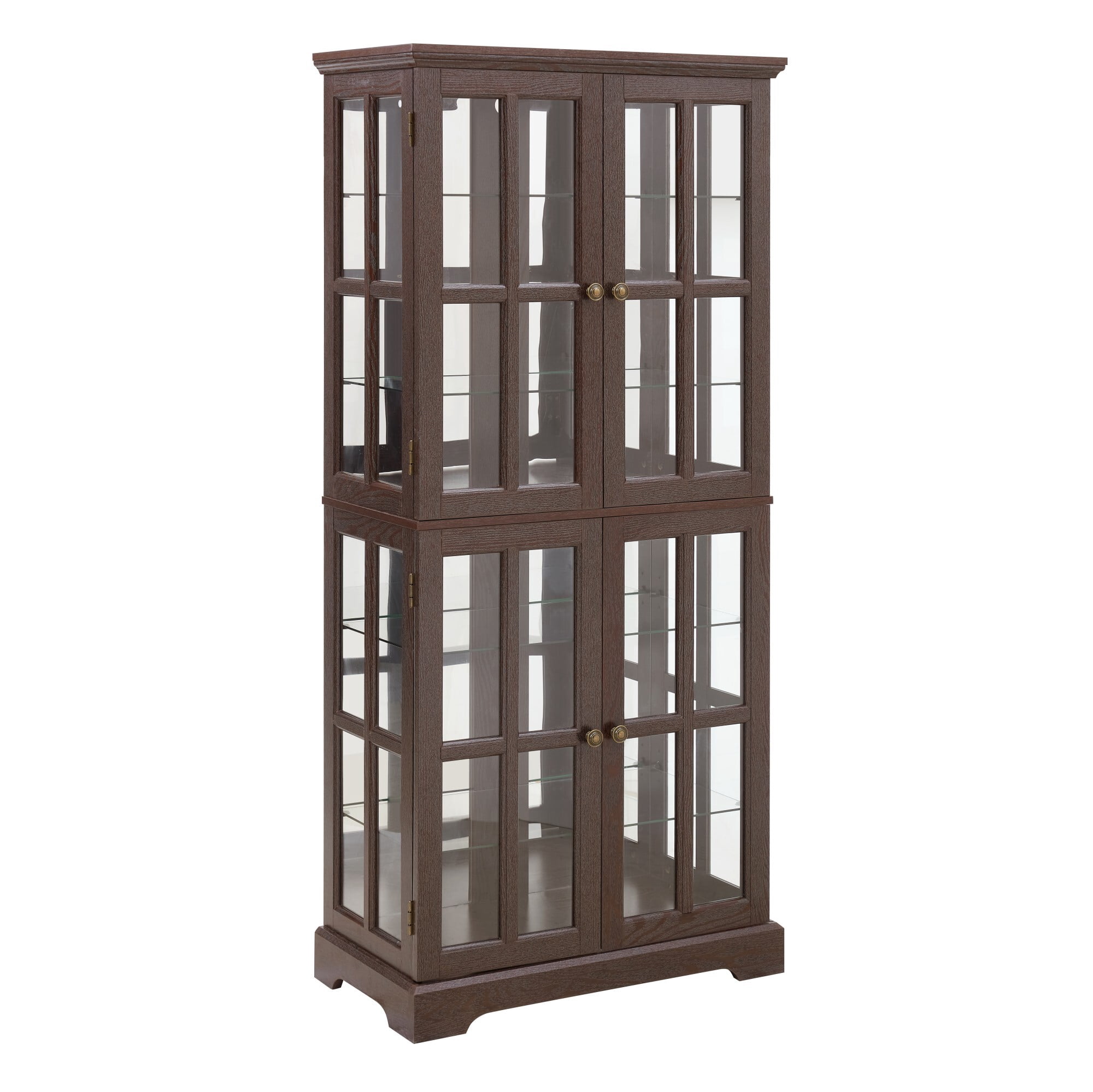 AENKYO 68" Antique Glass Display Case with E26 Bulb & Adjustable Shelves - Elegant Curio Cabinet for Living Room, Cherry
