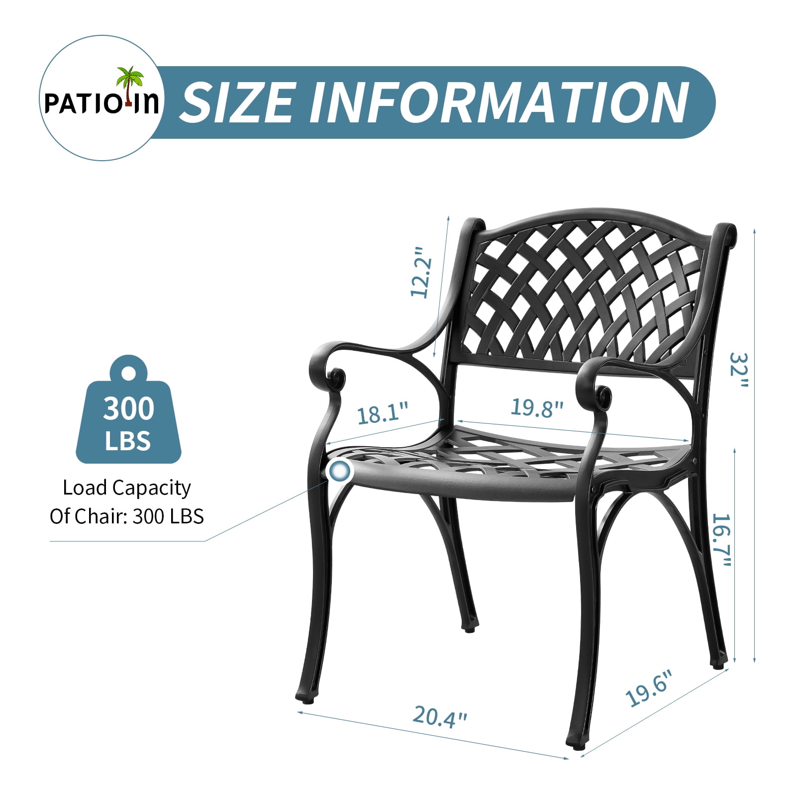 PATIO-IN Outdoor Patio Dining Chairs Set 4 Cast Aluminum Patio Bistro Chair with Armrest for Patio Furniture Set,Black