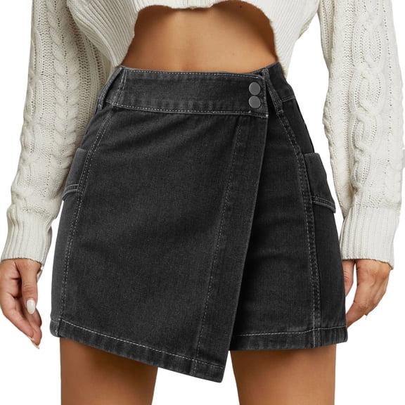 Huowey Women Classic Denim Mini Skirts Casual High Split High Waist Bodycon Pencil Stretchy Trendy Casual Slim Fit Vintage Distressed Solid Color Fashiona Jeans Skirt Beach Fashion Outfits